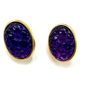 Vintage Avon Gold-Tone Oval Earrings with Deep Purple Resin